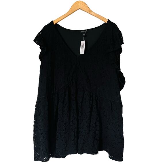 Torrid Stretch Lace V Neck Ruffle Babydoll Top Size 4X NWT Black - Picture 2 of 8